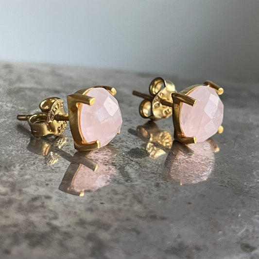 Rose Quartz Studs Gold