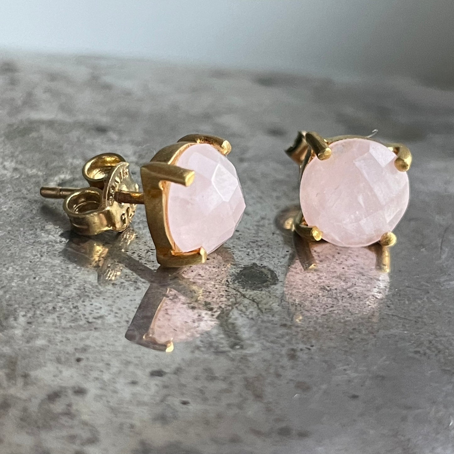 Rose Quartz Studs Gold