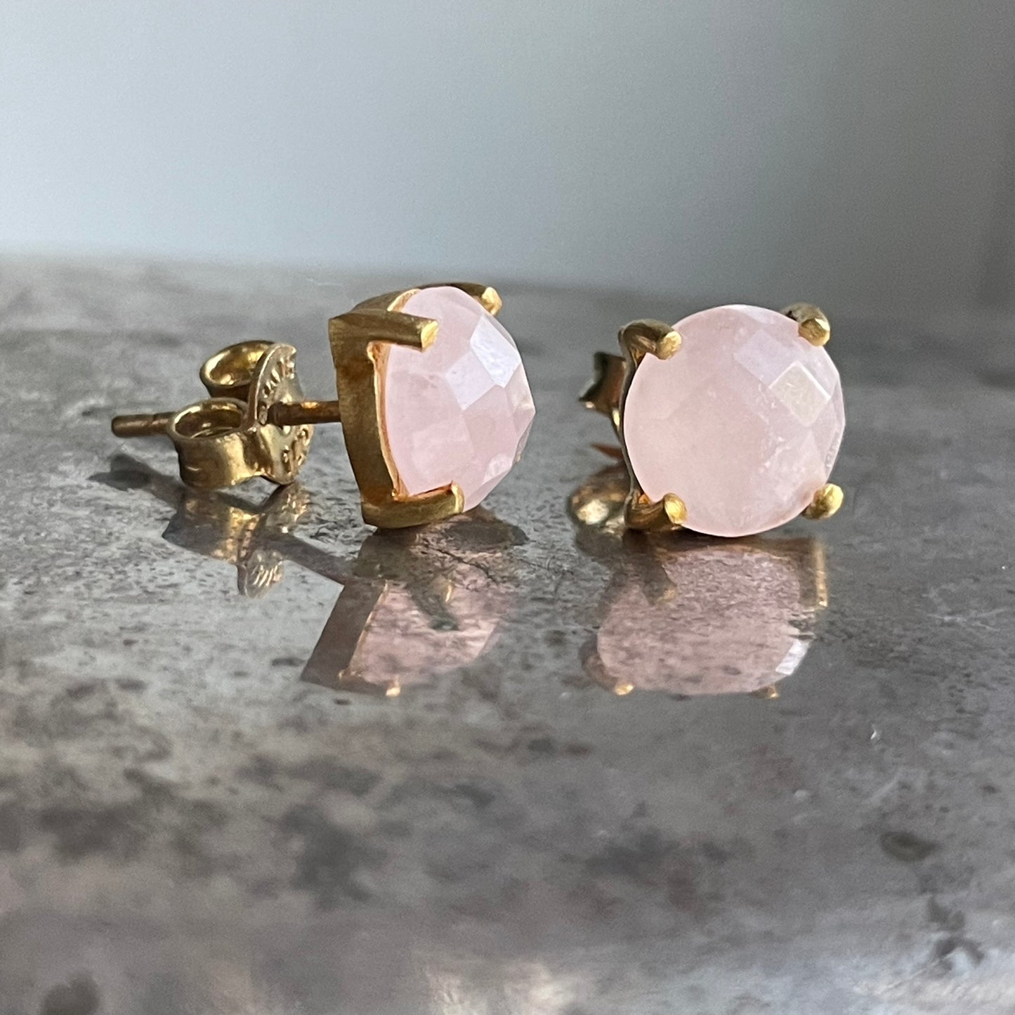 Rose Quartz Studs Gold