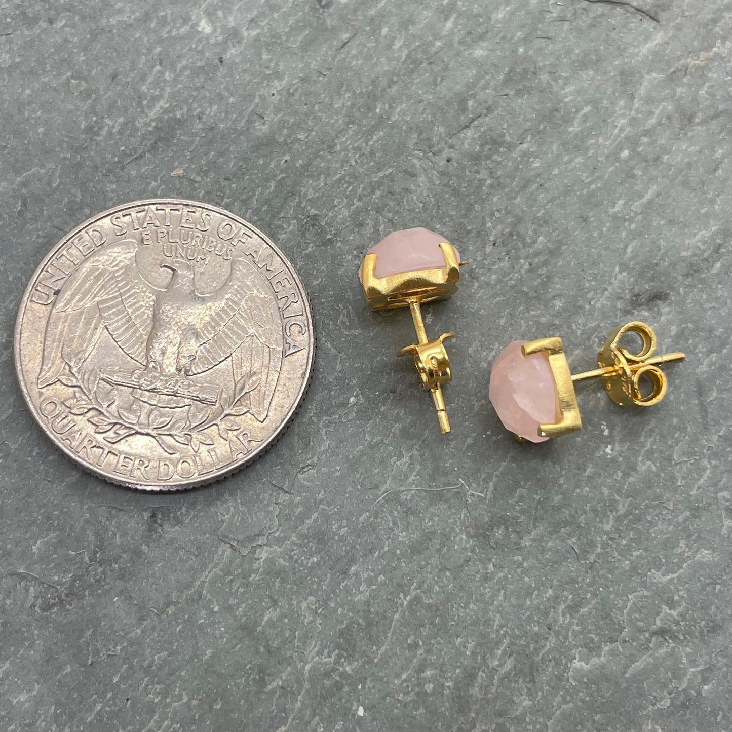 Rose Quartz Studs Gold