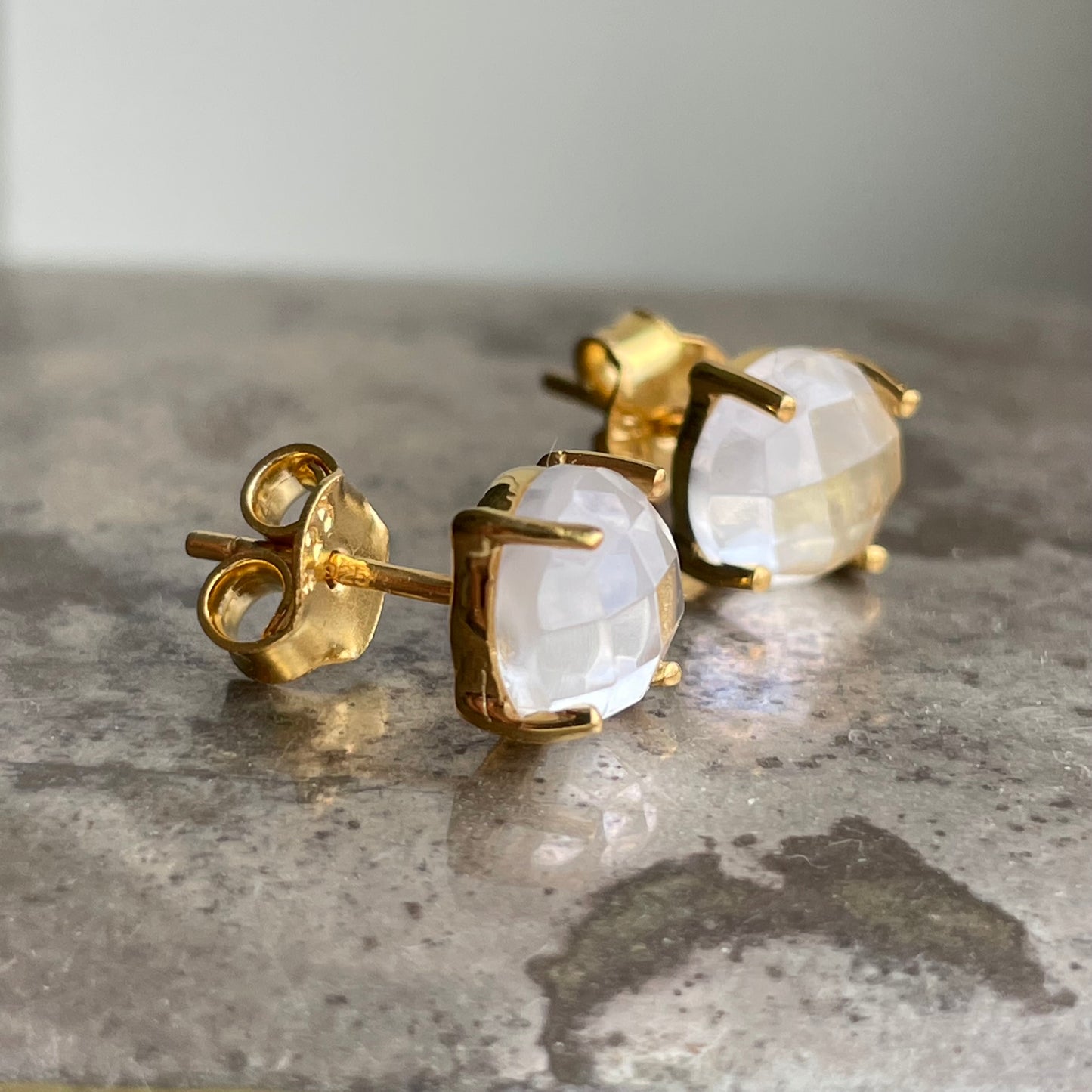 Clear Quartz Studs Gold