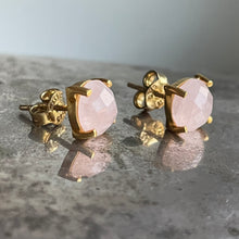 Load image into Gallery viewer, Rose Quartz Studs Gold