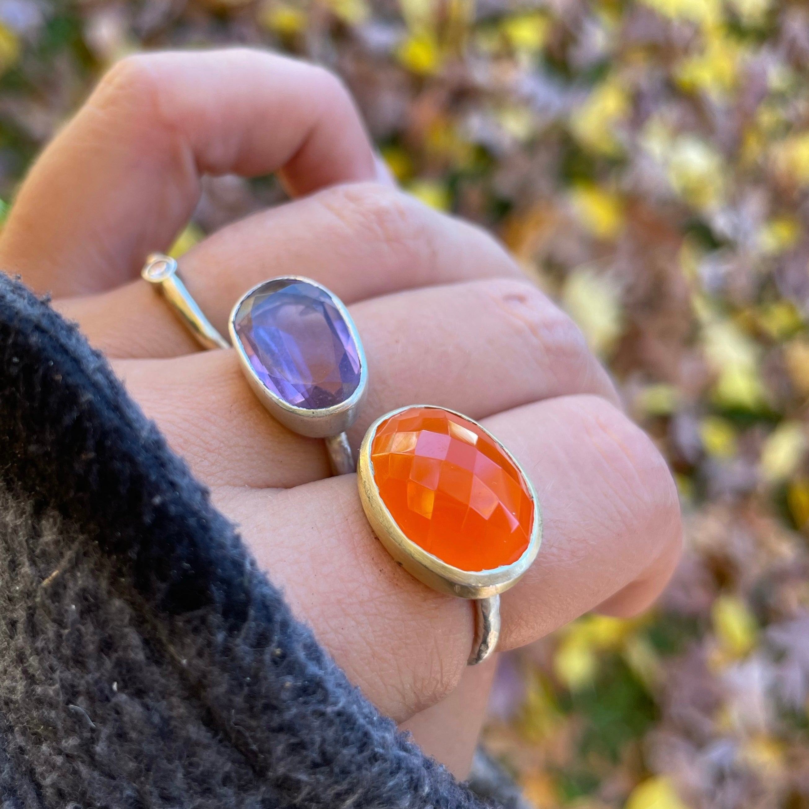 Flaming red Carnelian set in sterling retailer silver single banded ring with bezel plate