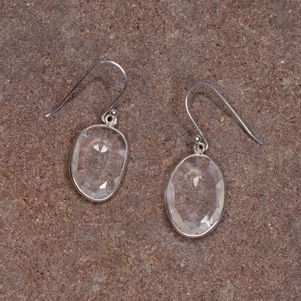 Clear Quartz Gemstone Teardrop Stud Earrings, Sterling Silver