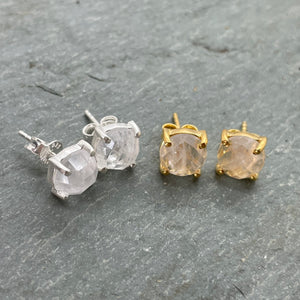 Clear Quartz Studs Gold